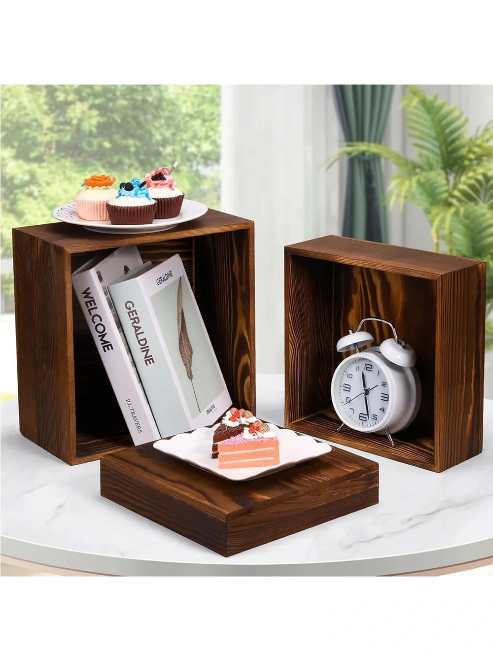 NWOT 6 Pack Wooden Risers Display Stands Rustic Wood Cake & Cupcake Stands
